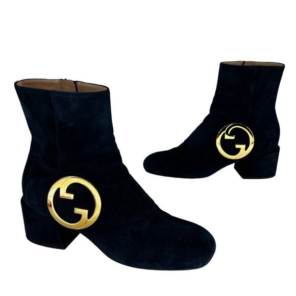 Gucci Blondie Block Heel Booties in Blue Suede - Picture 4 of 14